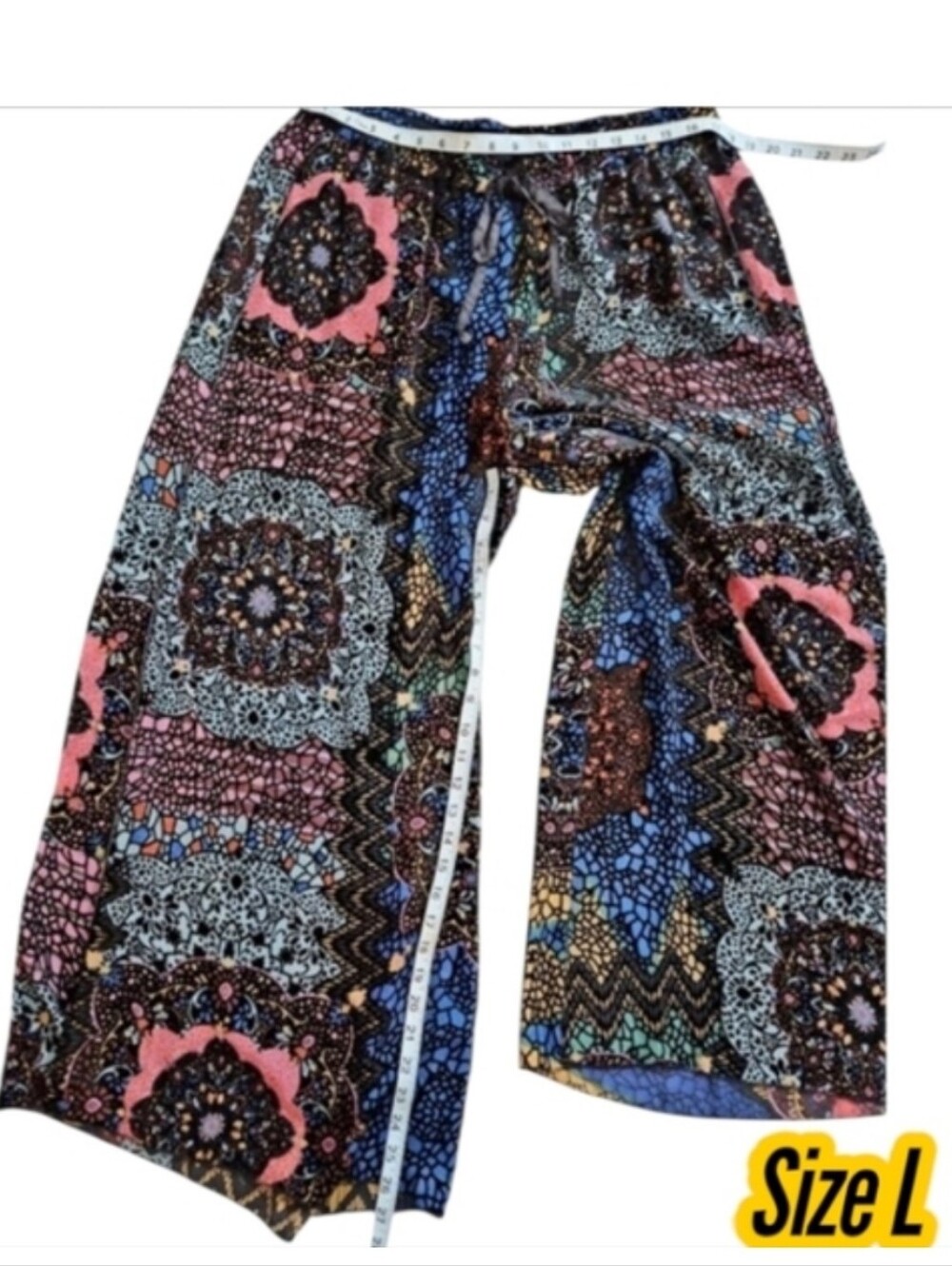 JOHNNY WAS Axelle Burnout Velvet Patchwork Wide Leg Pants Boho Linned L NWT - Picture 11 of 12